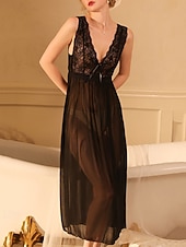 voordelige Rompers voor dames-Dames Nachtjapon Casual Zacht Satijn Heldere kleur Lapwerk Netstof Dagelijks Huis Bed Mouwloos V-hals Zwart Wit Wijn Zomer Ruim Passend