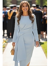 Недорогие Длина чая-Футляр До колена Платье для вечеринки Коктейльные платья Свадебное платье для гостей Платье для матери невесты Длинный рукав Вырез под горло Элегантный стиль Простой Свадебный гость Полуформальный