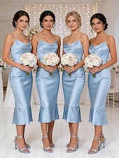 economico Damigella d&amp;#39;onore-sandali da donna con tacco a gattino in raso azzurro chiaro - eleganti scarpe da damigella d'onore in stile city-chic per matrimoni urbani moderni