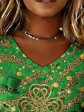  St. Patrick's Day Women's T Shirt Print Graphic Vintage Classic Casual Short Sleeve V Neck Regular Tops Daily Weekend Vacation Wear Green Summer Spring