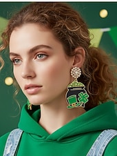  Grüne Kristallohrringe für Damen zum St. Patrick's Day – Kleeblatt &Koboldhut-Design, perfekt für irische Festivals &Feierlichkeiten zum St. Patrick's Day