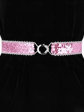 baratos Dia de São Patricio-Cinto feminino de lantejoulas, em poliéster elástico, disponível em várias cores, perfeito para o Dia de São Patrício, carnaval e uso diário.