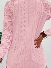 baratos Tops de Renda-Mulheres Blusa Tops de renda Renda Patchwork Tecido Ativo à moda Manga Longa Decote V Tops regulares Diário Feriado Para Noite Branco Rosa Vinho Azul Claro Verão Primavera