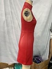 رخيصةأون فستان بسيط-نسائي فستان قصير لباس غير رسمي فستان شيث فستان من الجلد عتيق موضة الحديث مناسب للبس اليومي عطلة مناسب للخارج عادي سهل بدون كم مرتفعة أحمر الصيف الربيع