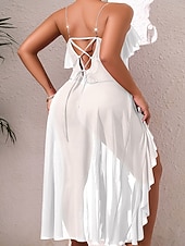 tanie Jednoczęściowe piżamy (kombinezony) damskie-Damskie Odzież domowa Koszula nocna Moda Seksowny Codzienny Czyste kolory Niejednolita całość Siateczka Sukienka Dom Urlop Bez rękawów W serek Czarny Biały Wino Czerwony Lato Wiosna Regularny