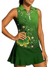  Αγ. Πατρίκιος Γυναικεία Πράσινο του τριφυλλιού Αθλητικό πουκάμισο Φανέλα POLO Αμάνικο τοπ Πουκάμισο τένις Αμάνικο Φερμουάρ Λουλουδάτο UPF50