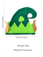  ユニセックスの聖パトリックの日のレプラコーン帽子、緑のシャムロックのエルフ風コスチューム帽子、柔らかいポリエステル素材、男性と女性のための楽しいアイルランドのフェスティバルパーティーのヘッドウェア