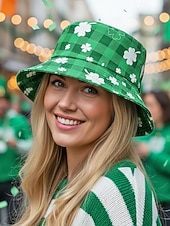 abordables Accesorios-Sombrero de pescador de poliéster para mujer, con trébol y duende del Día de San Patricio, varios patrones, perfecto para el Día de San Patricio y para uso diario.