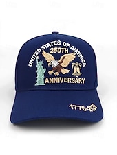  כובע רקום לגברים - יום השנה ה-250 לארה"ב, רב צבעים, יום העצמאות האמריקאי, עיצוב נשר פטריוטי ופסל החירות, התאמה מתכווננת לחגיגות חוץ וחגים