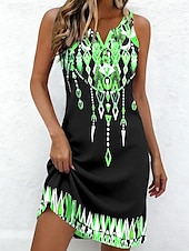 economico Abiti Boho-Per donna Mini Abito Abito a Tubino Vestito Estivo Abito Estivo Abito a spalle scoperte Vacanza Casual Quotidiano Ferie Uscire Vestibilità regolare Grafico Tribale Astratto Senza Maniche Scollo a V