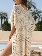 economico Abiti da spiaggia-Abito coprente costume da bagno con taglio lavorato a maglia moda da spiaggia colore solido scollo a V maniche corte