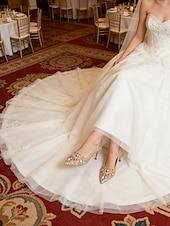 ieftine Mireasă-Pantofi cu toc de mireasă cu sclipici auriu și șampanie, pantofi stiletto cu cristale pentru nunți de lux și de seară