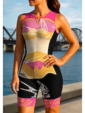 Недорогие Женская одежда для триатлона-Жен. Велокофты Костюм для триатлона Сноуборд Джерси Без рукавов Лето Весна Осень Фиолетовый Зеленый Розовый с красным Лист Геометрический принт Птица Градиент Полосы / волосы Велоспорт