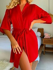 preiswerte Damen Onesies-Damen Freizeitkleidung Robe Mode Lässig Weich Einfarbig Patchwork Kleid Heim Urlaub Langarm V Ausschnitt Blau Schwarz Weiß Rosa Wein Sommer Frühling Herbst Normale Passform
