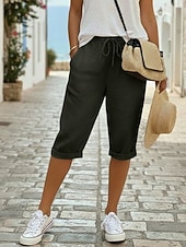Недорогие Роскошные брюки-Жен. капри шорты Шорты из хлопка и льна Чино Укороченные Отпуск Уличный стиль На каждый день Длина колена Нормальная Полотняное плетение Кулиска Карман Удобный Дышащий Неэластичная