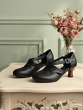 billige 1950-talls retro-Damesko i burgunderfarget skinn fra 1950-tallet – elegante Mary Jane-hæler med justerbar spenne for formelle arrangementer, fester og hverdagsbruk