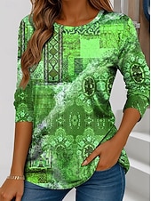halpa Boho t-paita-Naisten T-paita Painettu Kuvitettu Raidoitettu Abstrakti Vintage Tyylikäs Klassinen Pitkähihainen Tiukka pyöreä kaula-aukko Tavalliset topit Päivittäin Viikonloppu Sininen Punastuvan vaaleanpunainen