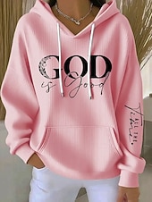 tanie Hoodie z humorem i cytatami-Damskie Bluza z kapturem i bluzą Graficzny Litera Codzienny Długi rękaw Kaptur Zwykłe topy Codzienny Na co dzień Sport Niebieski Czarny Biały Rumiany róż Wiosna Jesień