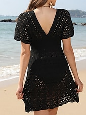 Χαμηλού Κόστους Φορέματα παραλίας-Γυναικείο κάλυμμα μαγιό φόρεμα Cut Out διακοπών παρα beachwear μονόχρωμο V λαιμό κοντά μανίκια