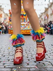 お買い得  女性の靴-女性用マルディグラ赤のパテントフェイクレザープラットフォームヒールにダブルバックルのメリージェーンシューズ - カーニバル、パレード、フェスティバルのお祝いに最適