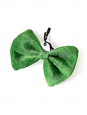  男性用の聖パトリックの日のスパンコール蝶ネクタイ、シャムロックと祝祭の模様が入った緑のポリエステル生地、アイルランドのパーティー、パレード、バー、休日のお祝いに最適な調節可能なドレス用蝶ネクタイ