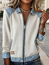 billige Enkle bluser-Dame Uformell skjorte Bluse Lapper Glidelås Helfarge Stilfull Grunnleggende Fritid Langermet Aftæpning Vanlige topper Daglig utendørs Gateklær Hvit Vår Høst Vinter