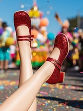 preiswerte Frauen Schuhe-Damen Mardi Gras Glitzer Mary Jane Schuhe – Funkelnde Doppelriemen Niedrigblockabsätze festliche Karnevalsparty-Fußbekleidung für Umzugsteilnehmer Tänzerinnen und Feier-Outfits