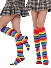 abordables Accessoires-Ensembles de chaussettes et gants à rayures montantes Mardi Gras pour femmes plusieurs couleurs design amusant et coloré parfaits pour le carnaval et les bals masqués