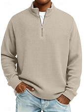 abordables Camiseta de punto gofre-Hombre Camiseta de punto gofre camiseta Casual Exterior Cuello Mao Cremallera de un cuarto Manga Larga Moda Moderno Color sólido Con Texturas De Punto Otoño Primavera &amp; Otoño Otoño invierno Ajuste