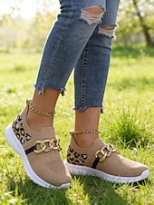 billige Damesko-Grønne strikkede damesneakers med leoparddetaljer til St. Patricks dag – moteriktig kjededetalj, komfortabel og trendy, perfekt for parader og uformelle festligheter