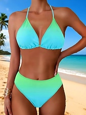 זול סטים של ביקיני-בגד ים נשים ביקיני 2 חלקים חיתולים שליטה בבטן מותן גבוהה רזה ללא גב ללבוש חוף חופשה צוואר טנסי גוון אחיד ללא שרוולים