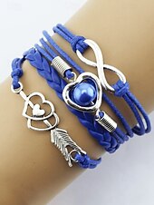 levne Valentýna-Dámské náramky z bohémské slitiny a umělé kůže, vícebarevné s přívěsky ve tvaru srdce a nekonečna – ideální na Valentýna i pro běžné nošení