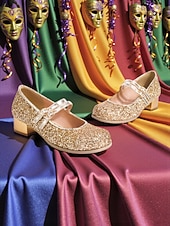 preiswerte Frauen Schuhe-Damen Mardi Gras Glitzer Mary Jane Schuhe – Funkelnde Doppelriemen Niedrigblockabsätze festliche Karnevalsparty-Fußbekleidung für Umzugsteilnehmer Tänzerinnen und Feier-Outfits