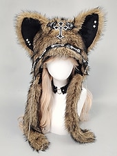 levne Příslušenství-Dámská punková kožišinová čepice s kočkou na Mardi Gras v několika barvách trendy design s křížovými detaily perfektní pro karneval a maškarní plesy