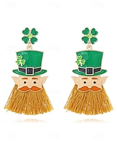  Pendientes colgantes con borlas para el Día de San Patricio para mujer, con diseño de sombrero de duende y trébol, de aleación, divertidos y festivos pendientes irlandeses para mujer.