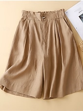 cheap Women's Bottoms-Women's Faux Cotton Linen Shorts Summer Pants Summer Shorts Vacation Basic Casual Knee Length High Waist Plain Pocket Wide Leg Elastic Waistband Comfort Quick Dry Soft Stretchy Beach Holiday Green