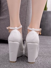 זול נעלי פאמפ קלאסיות-בגדי ריקוד נשים יומי קוקטייל נשף רקודים אבזם פלטפורמה בוהן עגולה אלגנטית אופנתי סגנון חמוד PU אבזם לבן
