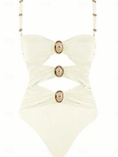 economico Costumi interi-Costume da bagno intero da donna arricciato sexy con ritagli supporto monokini controllo della pancia vita alta slim senza schienale abbigliamento da spiaggia per le vacanze blocco di colore