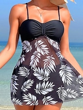 Χαμηλού Κόστους Σετ μπικίνι-Γυναικείο Μαγιό Tankini 2 Τεμάχια Σέξυ Με Κοπές Με Ενίσχυση Φούντα Έλεγχος Κοιλιάς Ψηλή Μέση Αδυνάτισμα Χωρίς Πλάτη Διακοπών Ρούχα Παραλίας Φύλλα V Λαιμό Χωρίς Μανίκια