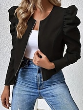 economico giacche casual-Per donna Giacca Casual Confortevole Traspirante Cerniera Casual Tinta unica Vacanza Streetwear Abbigliamento quotidiano Uscire Cerniera Corto Girocollo Vestibilità regolare Manica Lunga Capispalla
