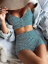 economico Tankini-Tankini 2 Pezzi Costume da Bagno per Donna Arricciato Shorts Controllo Pancia Vita Alta Slim Schiena Nuda Abbigliamento da Spiaggia in Vacanza Grafica Floreale V Collo Senza Maniche Costumi da Bagno