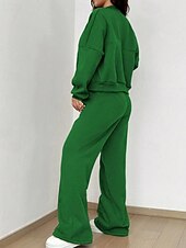 economico Set da due pezzi-Per donna Tuta Set di Pantaloni Bolero Top Manica Lunga Collo alla coreana Tinta unica Coulisse Moda Streetwear Casuale Quotidiano All'aperto Nero Rosa Azzurro cielo Primavera Vestibilità regolare