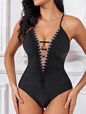 cheap One-piece swimsuits-Women's One Piece Swimsuit Slimming Ruched Sexy Cutout Monokini Tummy Control High Waist Slim Backless Vacation Beach Wear Solid Color V Neck Sleeveless Bathing Suits