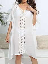 levne Kaftans-Dámské Plavky Přehozy Šaty do vody Sleva až 30% Plavky Vystřižený prázdniny Oblečení na pláž Pevná barva Do V Krátké rukávy Plavky