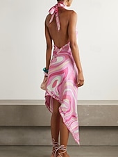 economico Abito Floreale-Per donna Abito Midi Abito in Raso Vestito Estivo Abito Estivo Abito Boho Moda Moderno Quotidiano Vacanza Uscire Vestibilità regolare Grafico Sole Senza Maniche All'americana Nero Rosa Estate