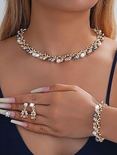 abordables Boda ACC-Conjunto de joyas de aleación de perlas de imitación para mujer: conjunto de 3 piezas de collar, pulsera y aretes, perfecto para bodas y ocasiones especiales.