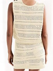 お買い得  ビーチドレス-女性用 スイムウェア 2ピース スカート 水着 切り抜き ニット 旅行度假风 ビーチウェア 平織り Ｖネック ノースリーブ 水着