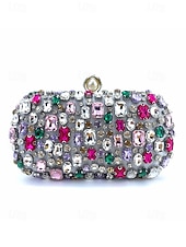 cheap Wedding Accessories-Women's Polyester Clutch Bag with Gemstone Embellishments, Chain Shoulder Strap, Large Capacity, Multiple Colors – Perfect for Weddings and Evening Parties