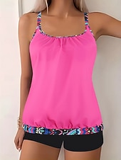 abordables Tankinis-Bañador de tankini de 2 piezas para mujeres leopardo pantalones cortos control de abdomen alta cintura delgado espalda descubierta para vacaciones playa hojas cuello redondo sin mangas