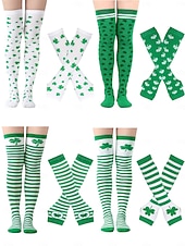 levne Den svatého Patrika-dámská ponožka ke Dni svatého Patrika &amp;sada návleků na ruce, 4dílné podkolenky s potiskem trojlístku a rukavice bez prstů, sváteční doplňky v irsko zelené barvě pro ženy &amp;holky, ideální pro průvody ke